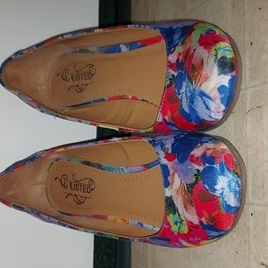 Colorful floral wedge heels